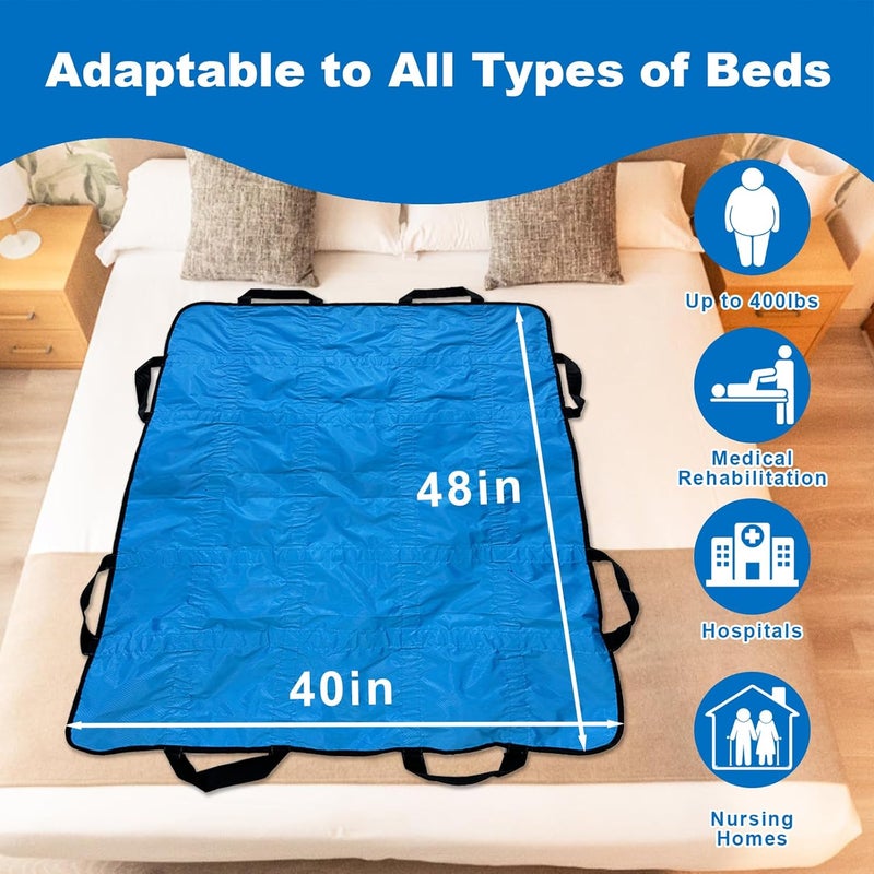 BLHLA Reusable Positioning Bed Pads for Elderly with 8 Handles 48"x40", Washable Transfer Slide Sheets for Moving, Turning, Lifting Patients, Draw Sheets for Hospital Beds, Padded Bed Senior Transfer Helper - Image 2